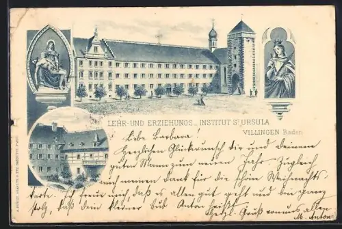 Lithographie Villingen /Baden, Lehr- und Erziehungs-Institut St. Ursula, Hof