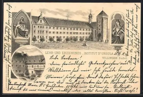 Lithographie Villingen /Baden, Lehr- und Erziehungs-Institut St. Ursula, Hof
