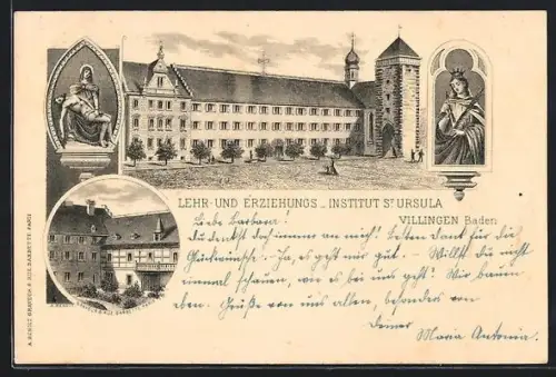 Lithographie Villingen /Baden, Lehr- und Erziehungs-Institut St. Ursula, Hof