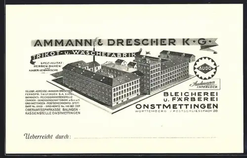 Künstler-AK Onstmettingen, Trikot- und Wäschefabrik Ammann & Drescher KG