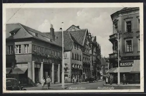 AK Zweibrücken, Hauptstrasse mit Kaisers-Geschäft