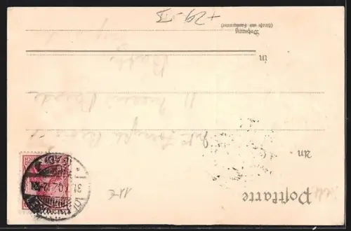 Passepartout-Lithographie Bad-Oeynhausen, Neues Thermalbad, Hufeisen mit Marienkäfern und Klee