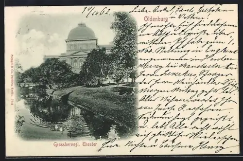 AK Oldenburg / O., Grossherzogl. Theater vom Wasser aus