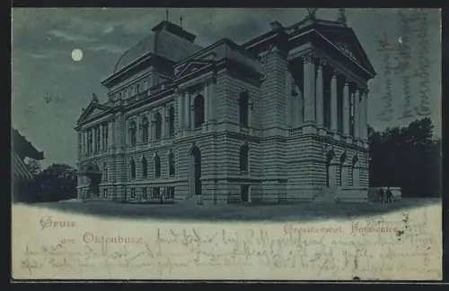 Mondschein-AK Oldenburg / O., Grossherzogliches Hoftheater bei Nacht
