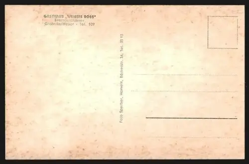 AK Grohnde /Weserbergland, Gasthaus Weisses Ross, Schiff auf der Weser, VW Käfer