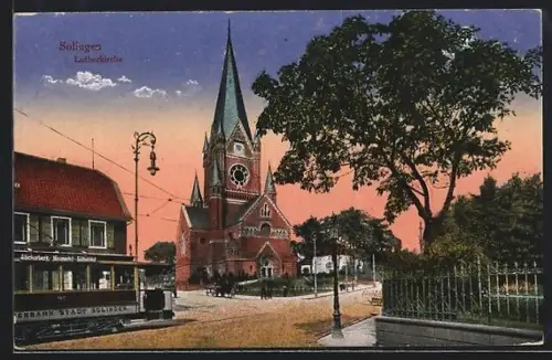 AK Solingen, Strassenbahn an der Lutherkirche
