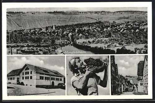 AK Mundelsheim, Ortsansicht, Winzerin mit Trauben