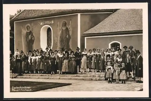 AK Partenkirchen, Bauernhochzeit, Gruppenfoto in Trachten