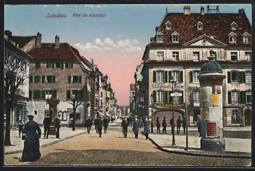 AK Landau / Pfalz, Rue du marché, Litfasssäule