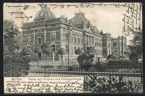 AK Gotha, Postamt und Freimaurerloge