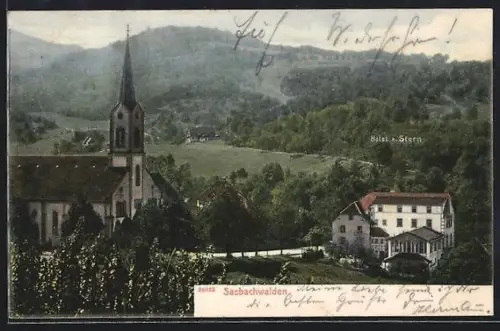 AK Sasbachwalden, Teilansicht mit Kirche und Hotel zum Stern, Um 1900