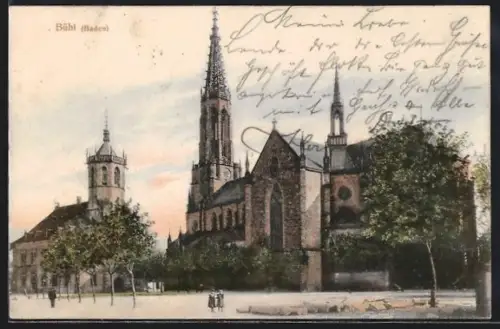 AK Bühl /Baden, Strassenpartie mit Kirche
