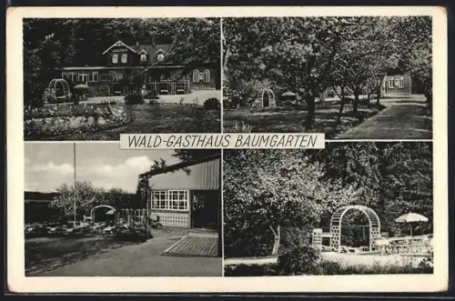 AK Bistensee ü. Eckernförde, Wald-Gasthaus Baumbarten, Garten, Tor