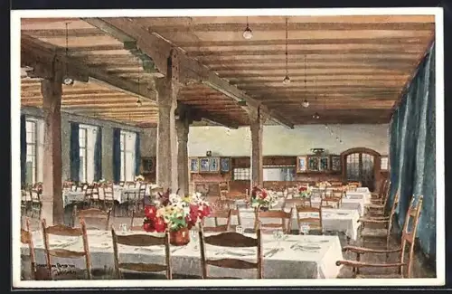 Künstler-AK Edward Harrison Compton: Klais /Oberbayern, Schloss Elmau, Speise-Saal