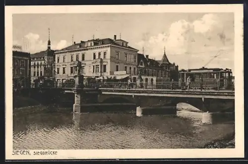 AK Siegen, Siegbrücke mit Strassenbahn