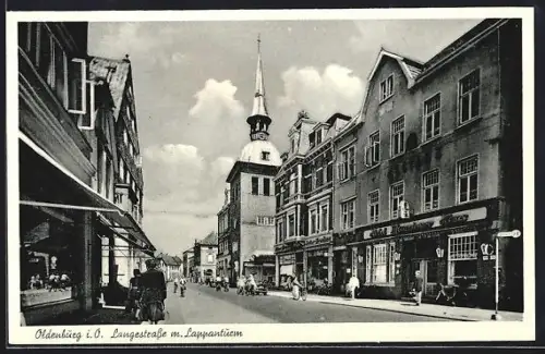 AK Oldenburg i. O., Langestrasse mit Geschäften und Lappanturm