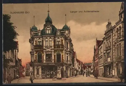 AK Oldenburg /Gr., Lange- und Achternstrasse mit Geschäften