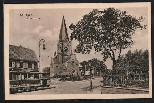 AK Solingen, Strassenbahn an der Lutherkirche