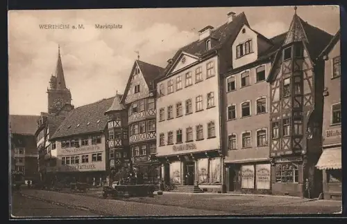 AK Wertheim / Main, Marktplatz mit Kolonial und Eisenwarenhandlung Philipp Amthauer, Kaufhaus Menko Held