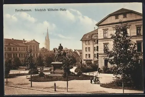AK Nordhausen, Friedrich Wilhelm-Platz mit Denkmal