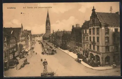 AK Lüneburg, Strasse am Sande mit Hotel Deutsches Haus und Johanniskirche