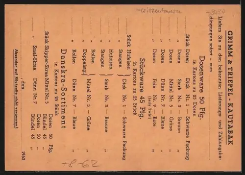 AK Reklame für Tabak, Grimm & Triepel, Kautabakfabrik, Unterrieden / Werra