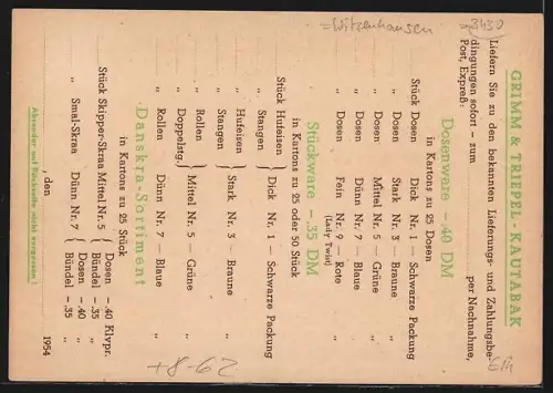 Künstler-AK Unterrieden /Werra, Grimm & Triepel Kautabak- und Zigarrenfabrik, Älterer Herr mit Zylinderhut