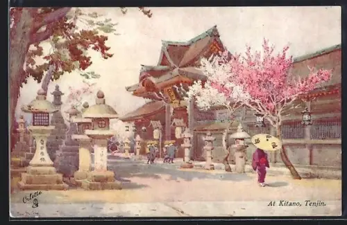 Künstler-AK Raphael Tuck & Sons Nr. 7916: Tenjin, at Kitano mit Kirschblüten
