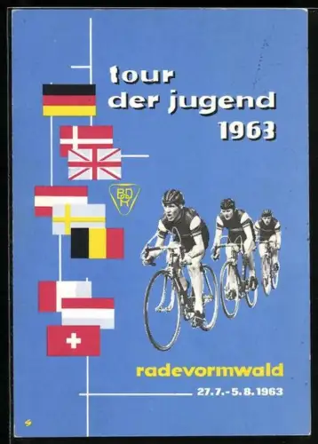 AK Radevormwald, Tour der Jugend 1963, Fahrradfahrer auf Rennrädern