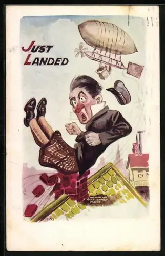 AK Zeppelin-Pilot landet auf einem Schornstein