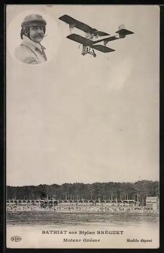 AK Doppeldecker-Flugzeug Bréguet im Fluge, Pilot Bathiat