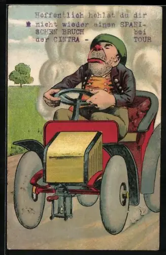 AK Jetzt fahrn mir halt aa mit dem Automobül, Stolzer Bayer im Auto