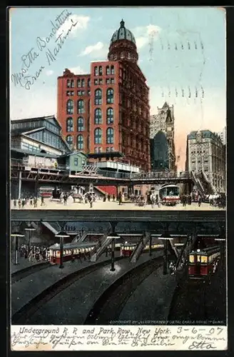 AK New York, NYC, Underground R. R. and Park Row, U-Bahn