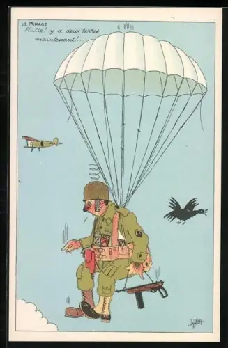 AK Fallschirmjäger nach Absprung aus Flugzeug