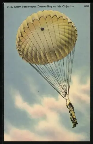 AK US-amerikanischer Fallschirmjäger nach Absprung schwebt zur Erde