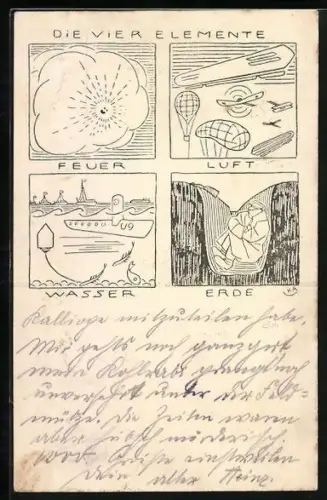 AK Zeppeline und Ballone im Flug, U-Boot U-9 auf Sehrohrtiefe