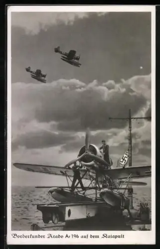 AK Wasserflugzeug Borderkunder Arado Ar 196 auf dem Katapult, Postkuriosum 1978!