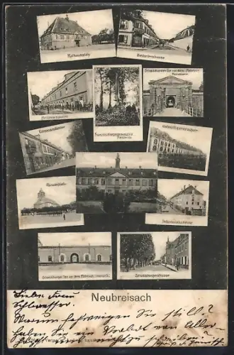 AK Neubreisach, Artilleriekaserne, Infanteriekaserne, Paradeplatz, Strassburgerstrasse