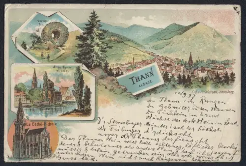 Lithographie Thann /Alsace, La Cathédrale, Vue générale