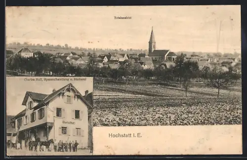 AK Hochstatt i. E., Geschäft von Charles Neff, Totalansicht