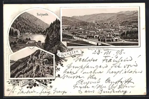 Lithographie Munster, Schluchttunnel, Fischboedle, Totalansicht