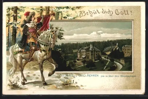 Präge-Lithographie Drei Aehren, Trompeter von Säckingen, Ortsansicht