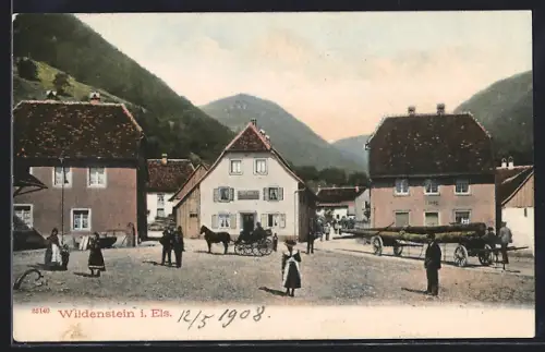 AK Wildenstein i. Els., Ortspartie mit Anwohnern