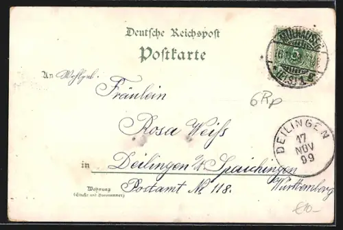 Lithographie Mülhausen i. E., Theater, Markthalle und Kirche