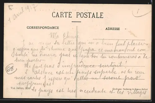 AK Friesen /Haute-Alsace, Hôpital Zislin et scène de rue animée avec voiture et habitants