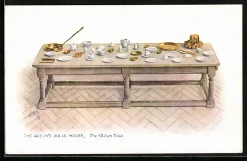 AK The Queen`s Dolls` House, The Kitchen Table, Puppenhaus, Möbel