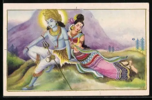 AK Erleuchteter und Gefährtin in einer Berglandschaft