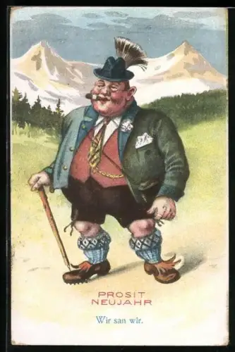 AK übergewichtiger Bayer in Tracht raucht Zigarre