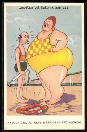 AK Katwijk aan Zee, Dicke Riesendame beschwert sich über versagenden Schwimmreifen