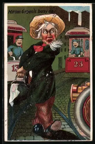 AK Hiram Green`s busy day, Fussgänger blockiert Strassenbahnen